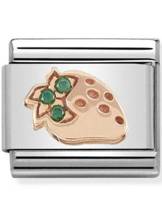 Maillon Nomination classic fraise Or rose et pierres vertes