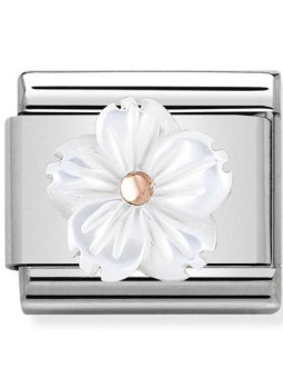 Maillon Nomination classic fleur en résine blanche en Or rose