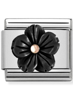 Maillon Nomination classic fleur en résine noire en Or rose