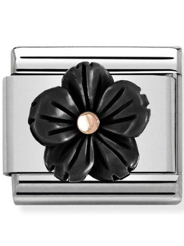 Maillon Nomination classic fleur en résine noire en Or rose