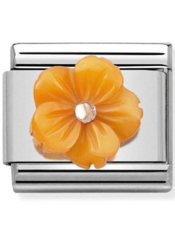 Maillon Nomination classic fleur en résine orange en Or rose