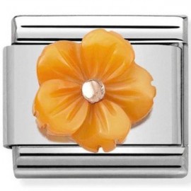 Maillon Nomination classic fleur en résine orange en Or rose