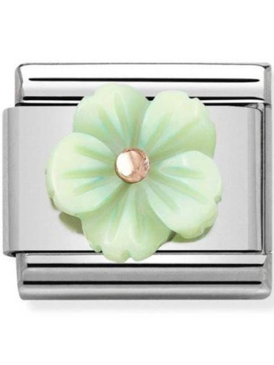 Maillon Nomination classic fleur en verte en Or rose