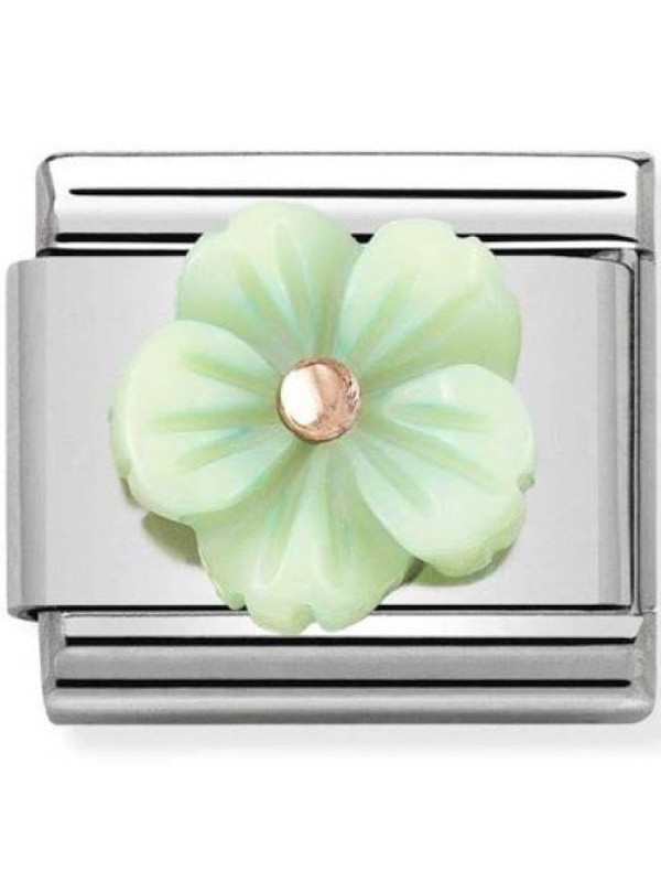 Maillon Nomination classic fleur en verte en Or rose