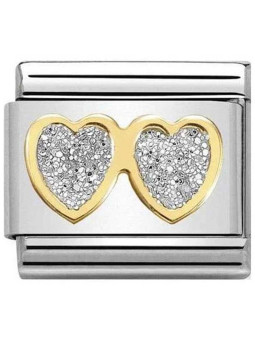 Maillon Nomination classic lunettes coeur glitter et Or