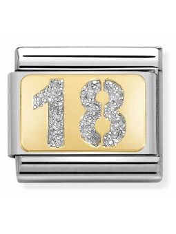 Maillon Nomination classic nombre dix-huit glitter et Or