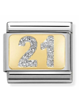 Maillon Nomination classic nombre vingt-et-un glitter et Or