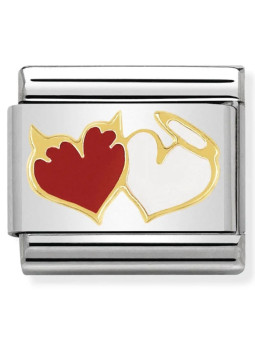 Maillon Nomination classic coeurs Ange et Démon en émail et Or