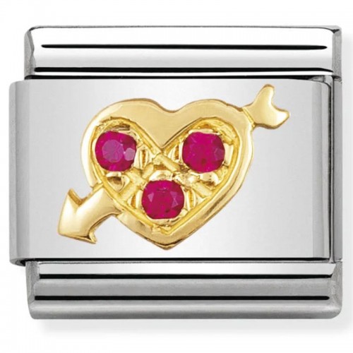 Maillon Nomination classic Coeur pavé oxydes roses en Or jaune