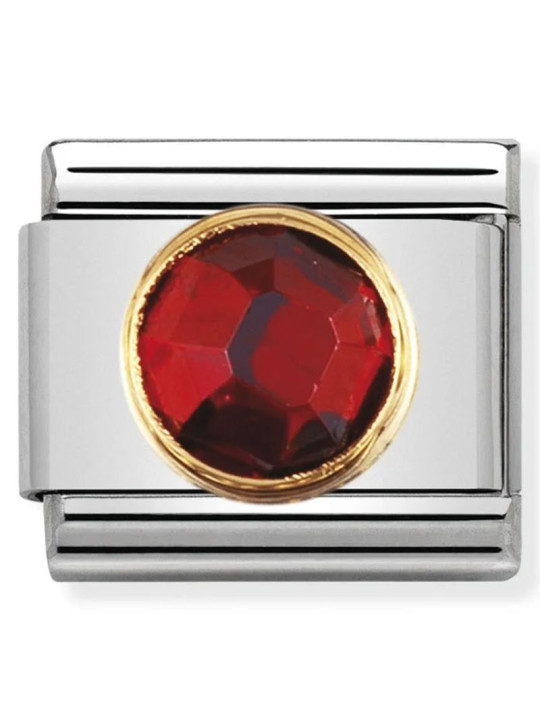 Maillon Nomination classic pierre rouge ronde sur fond en Or