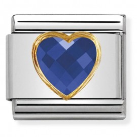 Maillon Nomination classic coeur bleu avec détails en Or 750