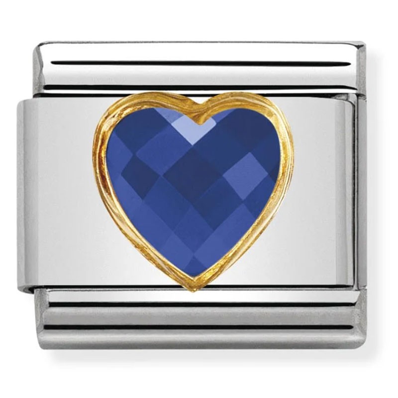 Maillon Nomination classic coeur bleu avec détails en Or 750