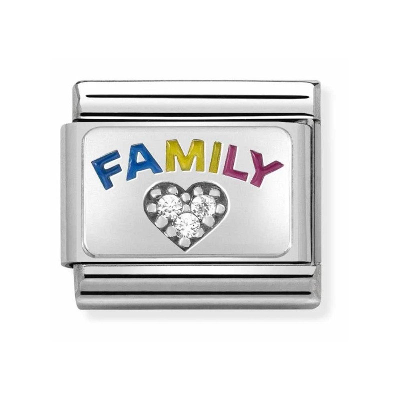 Maillon Nomination classic Love Family Gravure avec Pierres en Argent