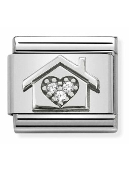 Maillon Nomination classic Maison avec Pierres blanches en Argent