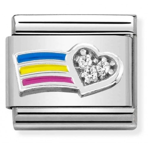 Maillon Nomination classic Amour Coeur et Arc-en-Ciel multicolore avec Pierres en Argent