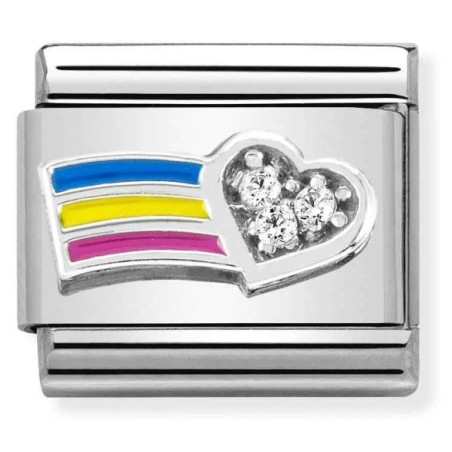 Maillon Nomination classic Amour Coeur et Arc-en-Ciel multicolore avec Pierres en Argent