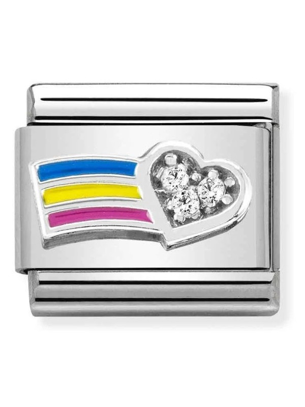 Maillon Nomination classic Amour Coeur et Arc-en-Ciel multicolore avec Pierres en Argent