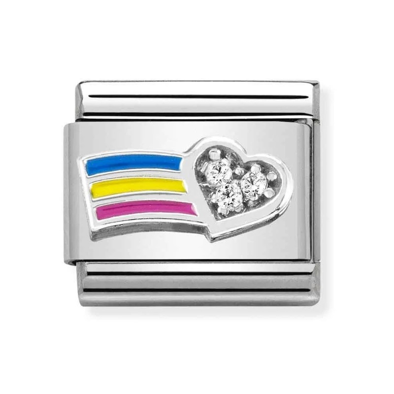 Maillon Nomination classic Amour Coeur et Arc-en-Ciel multicolore avec Pierres en Argent