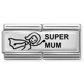 Maillon Nomination classic Famille inscription anglaise Super Mum en Argent