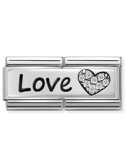 Maillon Nomination classic Amour Message Love Coeur avec Pierres blanches en Argent