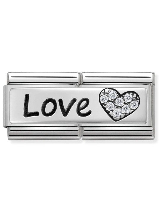 Maillon Nomination classic Amour Message Love Coeur avec Pierres blanches en Argent