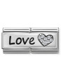 Maillon Nomination classic Amour Message Love Coeur avec Pierres blanches en Argent