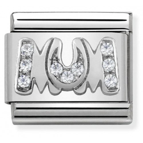 Maillon Nomination classic Inscription anglaise Mum pour Maman avec Pierres blanches en Argent