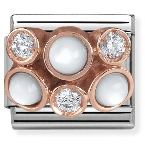 Maillon Nomination classic Charm Grappe Pierres Dures blanches et nacre Or rose