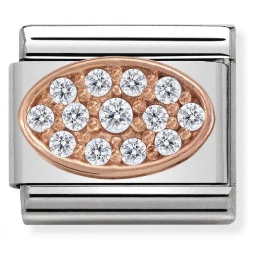 Maillon Nomination classic Ovale pierres blanches en Or rose