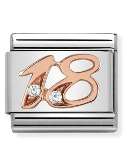 Maillon Nomination classic nombre dix-huit Or rose et pierres blanches