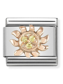 Maillon Nomination classic symbole du Soleil en Or rose et Pierres jaunes