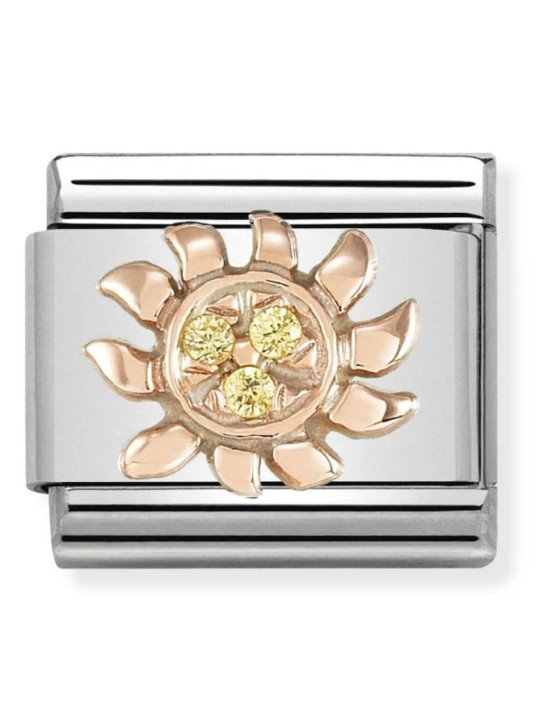 Maillon Nomination classic symbole du Soleil en Or rose et Pierres jaunes