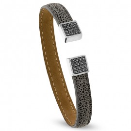 Bracelet jonc Spark Cuir Marron clair