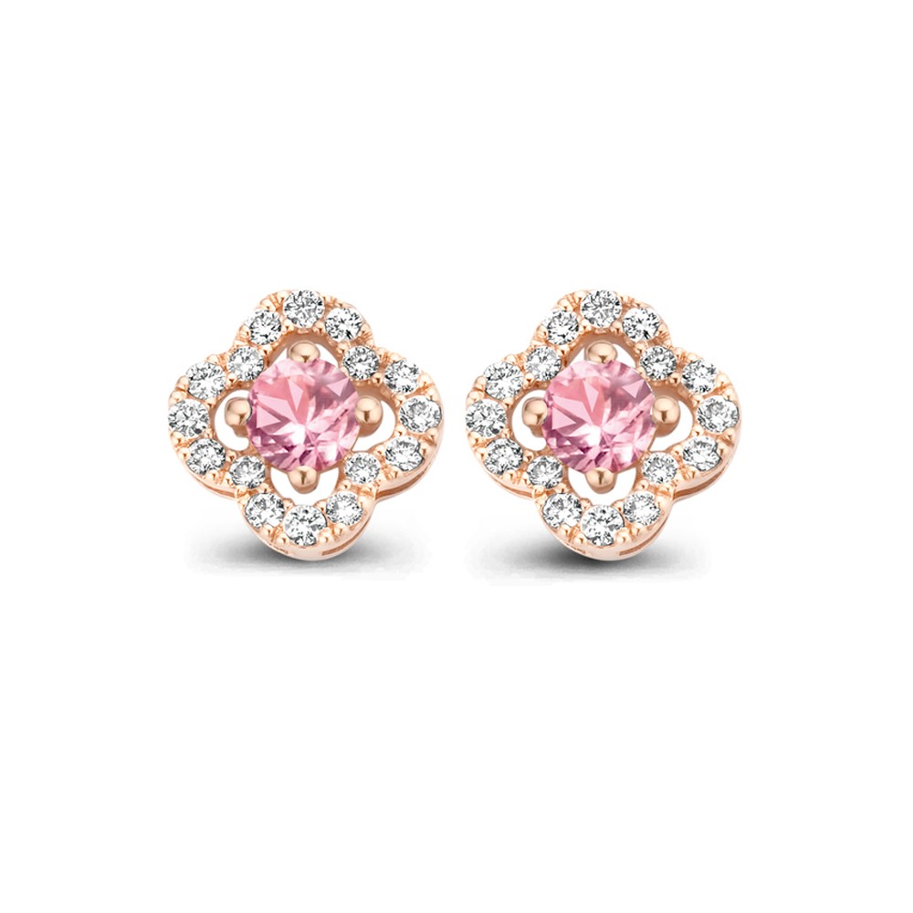 Boucles d'oreilles Color Blossom, or rose, or blanc, opale rose et