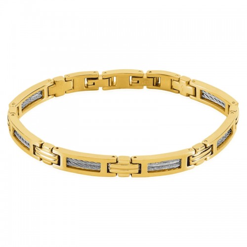 Bracelet homme Phebus Acier doré et Câble argenté