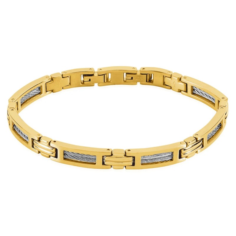 Bracelet homme Phebus Acier doré et Câble argenté