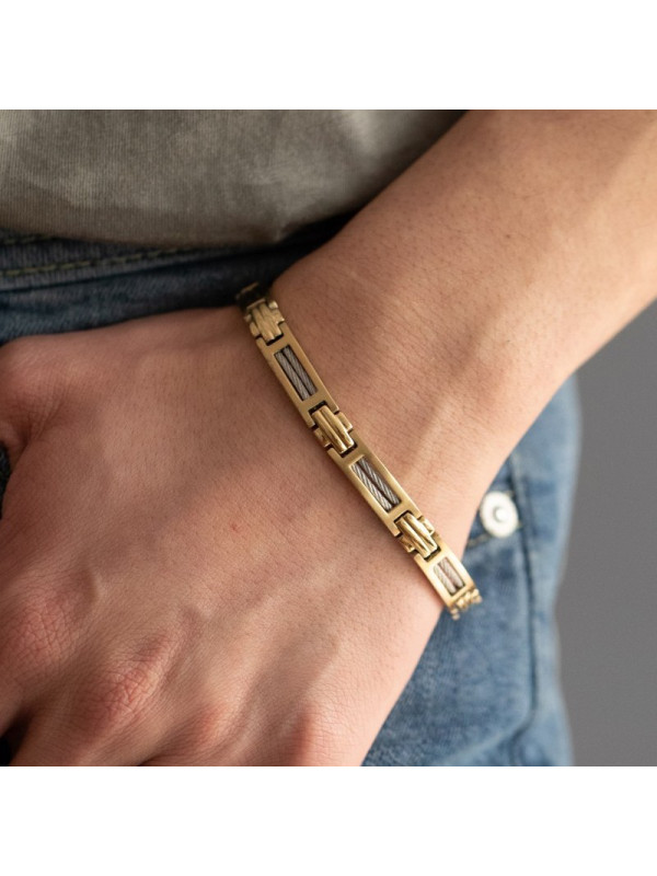 Bracelet homme Phebus Acier doré et Câble argenté
