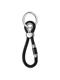Porte clé acier et cuir noir