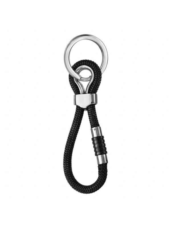 Porte clé acier et cuir noir