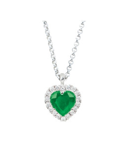 Collier Coeur Or blanc 750 Diamants et Emeraude