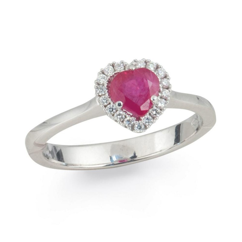 Bague coeur Or blanc 750 Diamants et Rubis