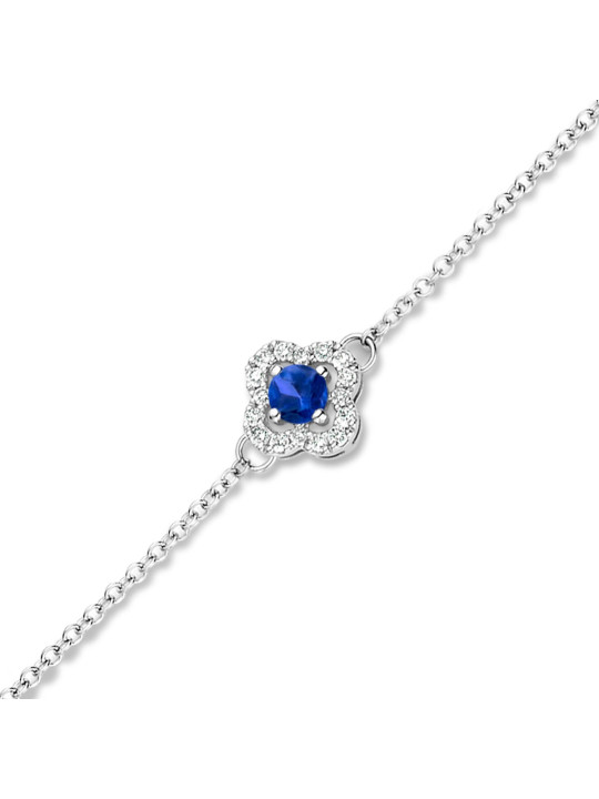 Bracelet Or blanc 750 diamants et Saphir