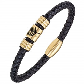 Bracelet All Blacks cuir et acier doré