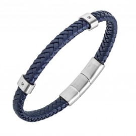 Bracelet All Blacks cuir bleu et acier