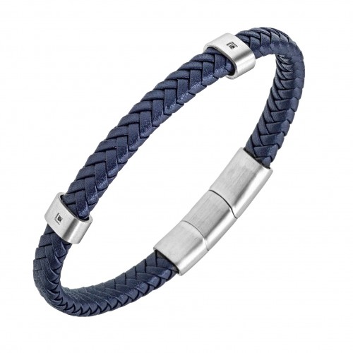 Bracelet All Blacks cuir bleu et acier avec diamants noir