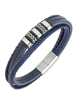 Bracelet All Blacks cuir bleu et acier