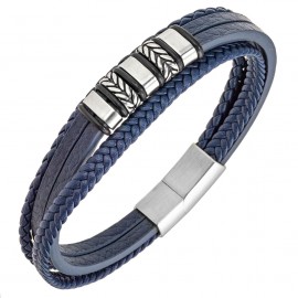 Bracelet All Blacks cuir bleu et acier