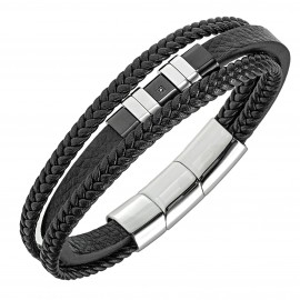 Bracelet All Blacks cuir et acier
