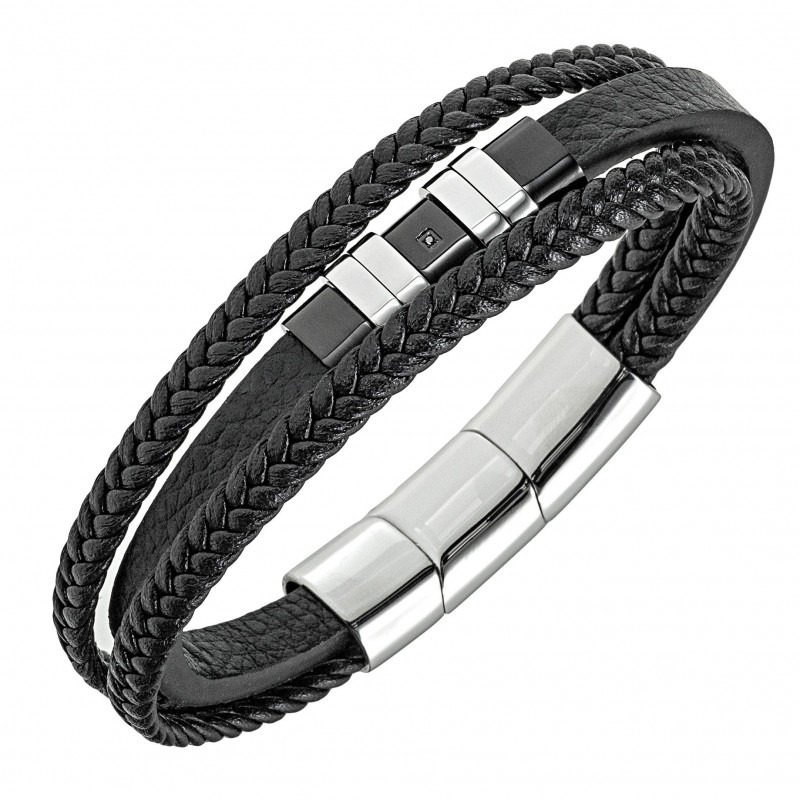 Bracelet All Blacks cuir et acier