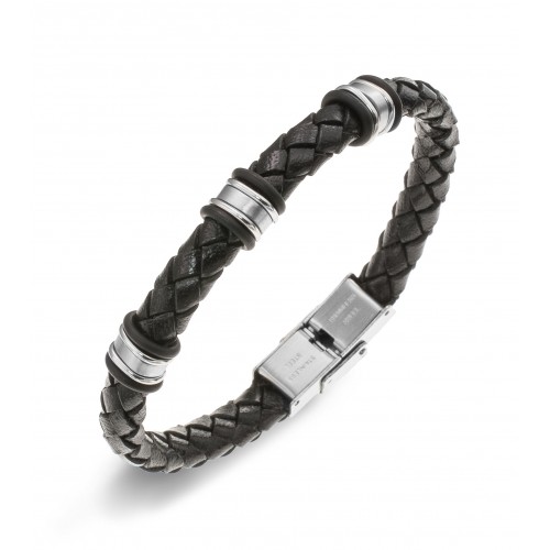 Bracelet All Blacks cuir et acier